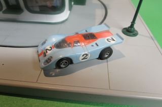 Vintage Aurora Afx Slot Car 1757 Lighted Porsche 917 In Gulf Blue & Orange