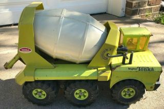 1970s Mighty Tonka Ready Mixer Cement Truck 3950 Lime Green With Tandem Axle