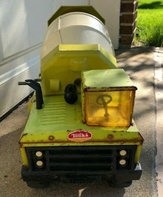 1970s Mighty Tonka Ready Mixer Cement Truck 3950 Lime Green With Tandem Axle 3