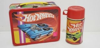 Vintage 1969 Hot Wheels Redline Metal Lunch Box With Thermos