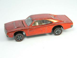 1969 Hot Wheels Redline Custom Dodge Charger Red White Interior