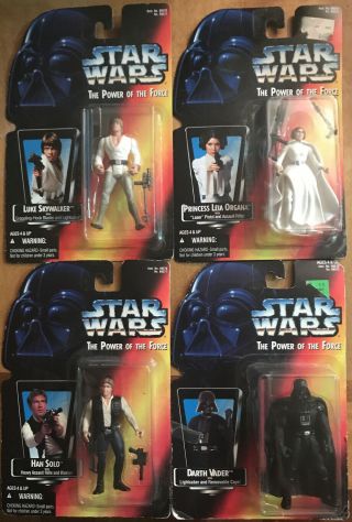 Star Wars Action Figure Set Of 4 - Han,  Luke,  Darth Vader,  Leia - Kenner 1995