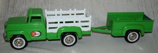 Vintage Hubley Mighty Metal Stake Truck And Matching Trailer - Green