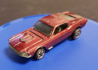 1968 Custom Mustang Red W/ Brown Interior Us Hot Wheels Redline Vintage