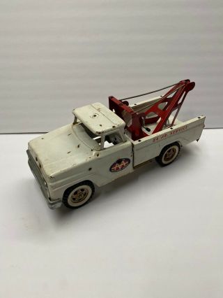 Vintage 1960s Tonka Pressed Steel Aa White & Red Tow Truck Wrecker Aaa