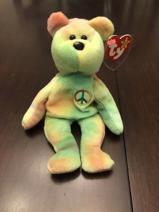 Peace The Bear Ty Beanie Baby,  1996,  4053,  Rare W/ Tag Errors