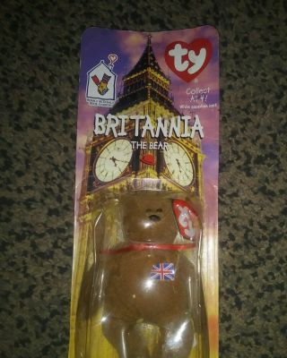 Ty Britannia The Bear Mcdonalds Teenie Beanie Baby With Errors On Date 1999/1997