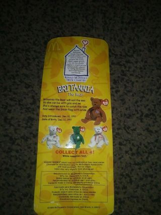 Ty Britannia the Bear McDonalds Teenie Beanie Baby with Errors on date 1999/1997 2
