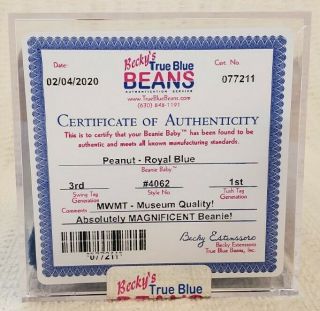 MWMT MQ Authenticated 3rd/1st Generation Royal Blue Peanut Ty Beanie Baby 2