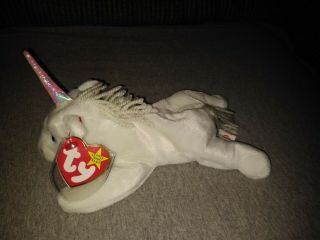 Rare Ty Beanie Baby Mystic Unicorn (iridescent Horn) 05/21/94.  Yarn Mane & Tail