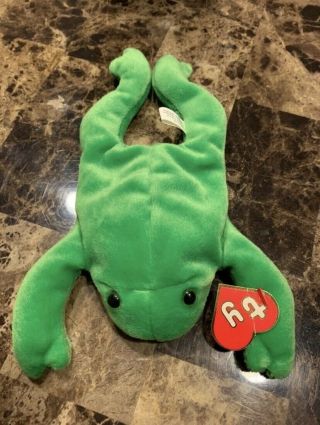 Authentic Ty Beanie Baby Legs The Frog 1st/1st Generation W/ Korean Tags