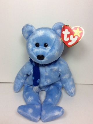 Rare Errors Ty Beanie Babies Baby Ice Blue Snowflake 1999 Holiday Teddy Bear Nwt