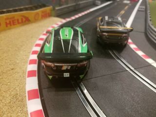 Scalextric 1/32 slot cars 2 x Jaguar XKR GT3 1 in green and 1 in orange 3