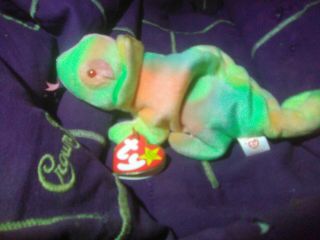 Ty Beanie Baby Rainbow The Chameleon Dob October 14,  1997 Mwmt