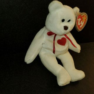Ty Beanie Babies Valentino The Bear,  1994,  Pvc,  With Tags,  Brown Nose