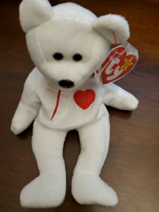 Retired Ty Beanie Baby White Valentino Bear - 5 Errors
