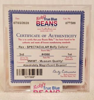 MWMT MQ Authenticated 3rd/1st Gen Rex Ty Beanie Baby Spectacular Belly Colors 2