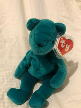 Ty Authentic 2nd Gen Teddy Old Face Teal Beanie Baby Mwmtmq 1st Gen Can Tush