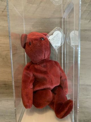 Authenticated Ty 2nd Gen Old Face Cranberry Teddy Mwmt Ultra Rare German/korean