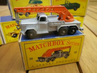Matchbox Lesney 30 6 Wheel Crane Truck Magirus Argent Roues Plastique Noires