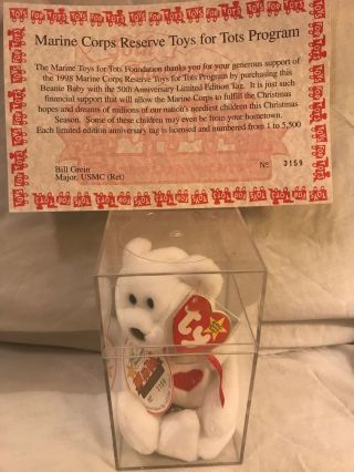 Rare Limited Edition Ty Beanie Baby Valentino Toys For Tots W/certificate 3159