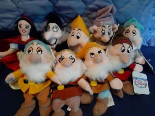Disney Store Snow White Seven Dwarfs Mini Bean Bag Plush 9 Piece Set