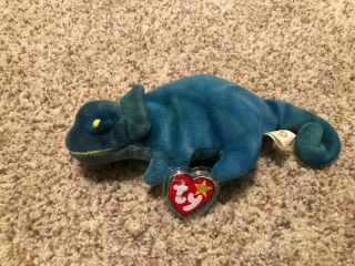 Ty Beanie Baby “rainbow” The Chameleon With Rare Tag Errors And Pvc Pellets 1997