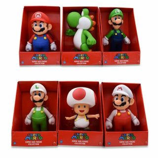 23cm Mario Bros Figure Toys Yoshi Toad Pink Princess White Hat Mario Luigi