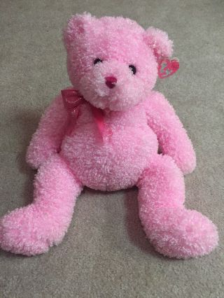 Ty Pinkys - Shimmers The Bear Pink Curly Hair Plush Teddy Bear Classic Size