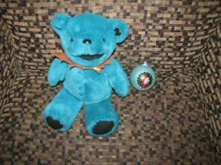 Grateful Dead Dancing Bear Turquoise Aqua Plush 12 " & Glass Dead Bear Ornament
