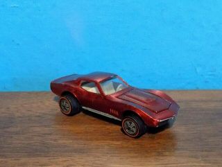 Vtg 1968 Mattel Hot Wheels Redline Custom Corvette Red W/ White Interior Usa