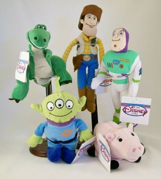 Disney Store Toy Story Buzz,  Woody,  Rex,  Hamm Plush Bean Bag Set Of 5 Nwt&rare