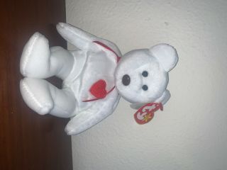Rare Ty Beanie Baby Bear Valentino White With Red Heart