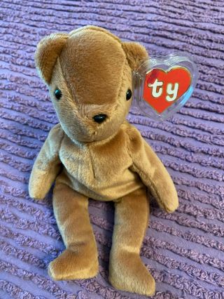 Ty Teddy Old Face Brown Beanie Baby,  Mwnmt 