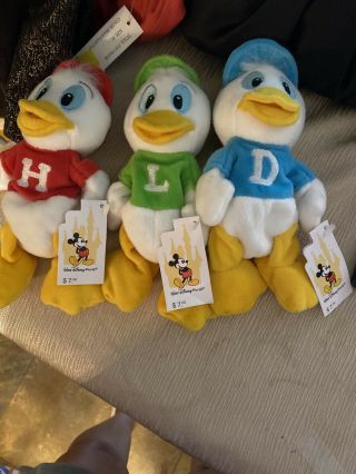 Official The Disney Store Huey Dewy Louie 7 " Bean Bag Plush Set Of 3 W/ Tags