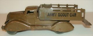 Vintage 1930s Deco Airflow Marx Pressed Steel Toy Truck - Army Scout Car