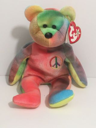 ✨ Ty Peace Bear Beanie Baby Plush Rare Retired 1996 With Tag Euc ✨