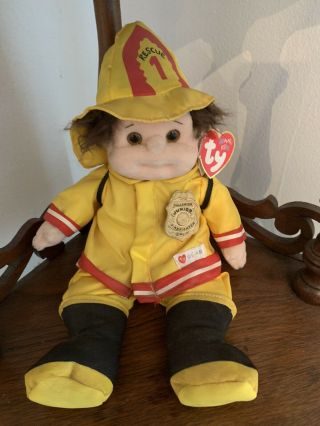 Ty Beanie Kids " Tumbles " Firefighter Toy Plush Doll 1996 Rescue Vintage Rare 12”