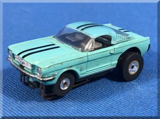 Vintage Aurora Thunderjet 500 Ho Slot Car Turquoise Blue Ford Mustang Runner