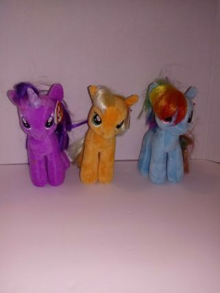 Ty Beanie Babies My Little Pony Twilight Sparkle,  Rainbow Dash,  And Applejack