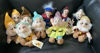 Set Of Disney Snow White & The Seven Dwarfs Bean Bags Plus The Prince & Witch
