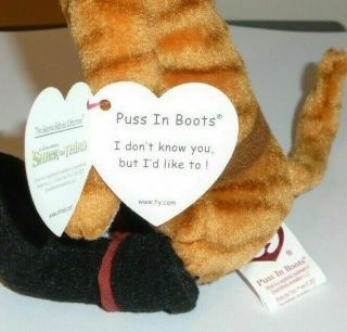 Ty Beanie Baby PUSS IN BOOTS the Cat (Shrek DVD Exclusive) (8.  5 Inch) MWMT 3