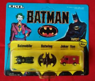 Unpunched Batmobile Batwing Joker Van Micro Set Ertl 1989 Batman Dc Comics Toy