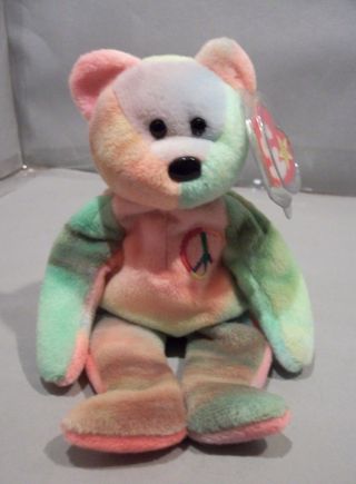 Rare Ty Beanie Baby - Peace Bear - Collectible With Tag Errors.