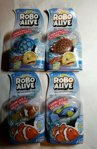 Zuru Robo Alive Swimming Complete Set Of Four (2 Turtles,  2 Little Fish)