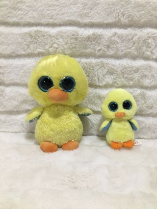 Set Of 2 Ty Beanie Boo 6” Goldie The Chick & 4” Basket Beanie Goldie Plush Toy