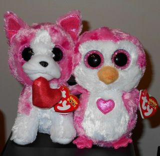 Ty Valentine Beanie Boos - Romeo (dog) & Juliet (penguin) (6 Inch) Mwmts