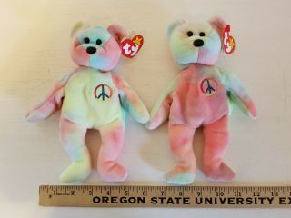 2 Mwmt Ty Beanie Babies Pastel Peace Bear 1996 Errors 102 Stamp In Tush Tag