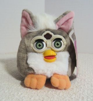 Furby Buddies 1999 " Like Up " Gray & White With Tag And Green Eyes