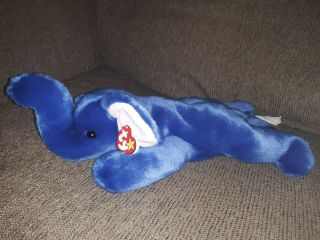 Ty Royal Blue Elephant Peanuts - Great Shape Says Extremely Rare On Ty Tag